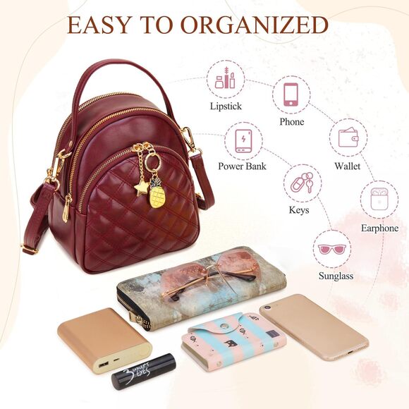 9512 Mini Backpack Purse,VONXURY Fashion Small Leather Quilt Backpack